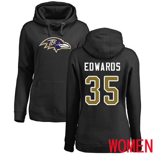 Baltimore Ravens Black Women Gus Edwards Name and Number Logo NFL Football #35 Pullover Hoodie Sweatshirt